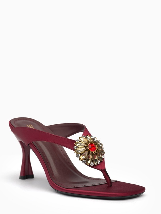 Scarpetto Shoes - Satin Thong Sandals with Crystal Embellished Toe Post – 85mm Heel Evening Wear